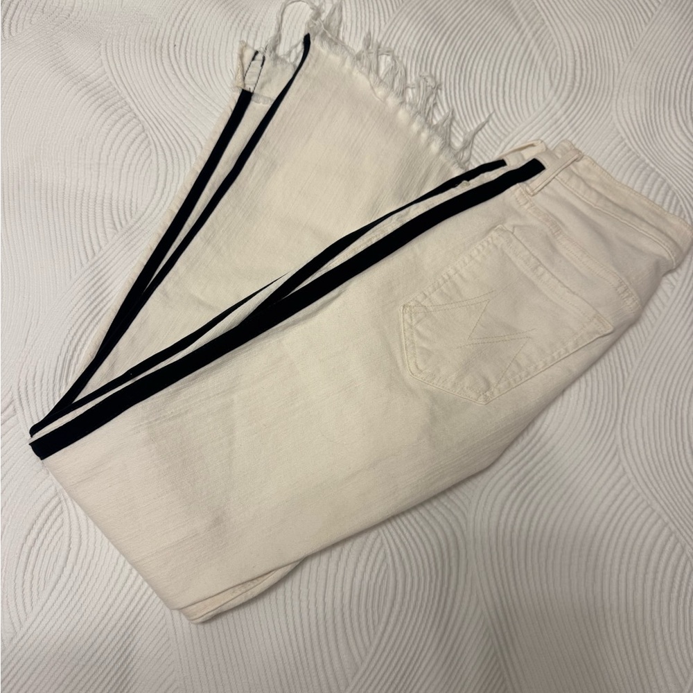MOTHER Cream Jeans with Black Stripe
